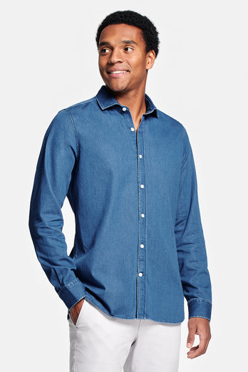 mid blue men's denim shirt | MR MARVIS